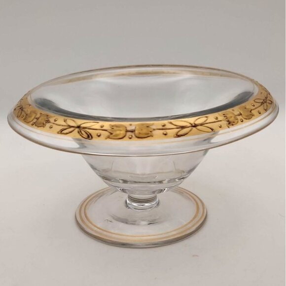 Vintage Tiffin Glass Franciscan Gold Encrusted Filigree Compote Pedestal Dish - Picture 1 of 6